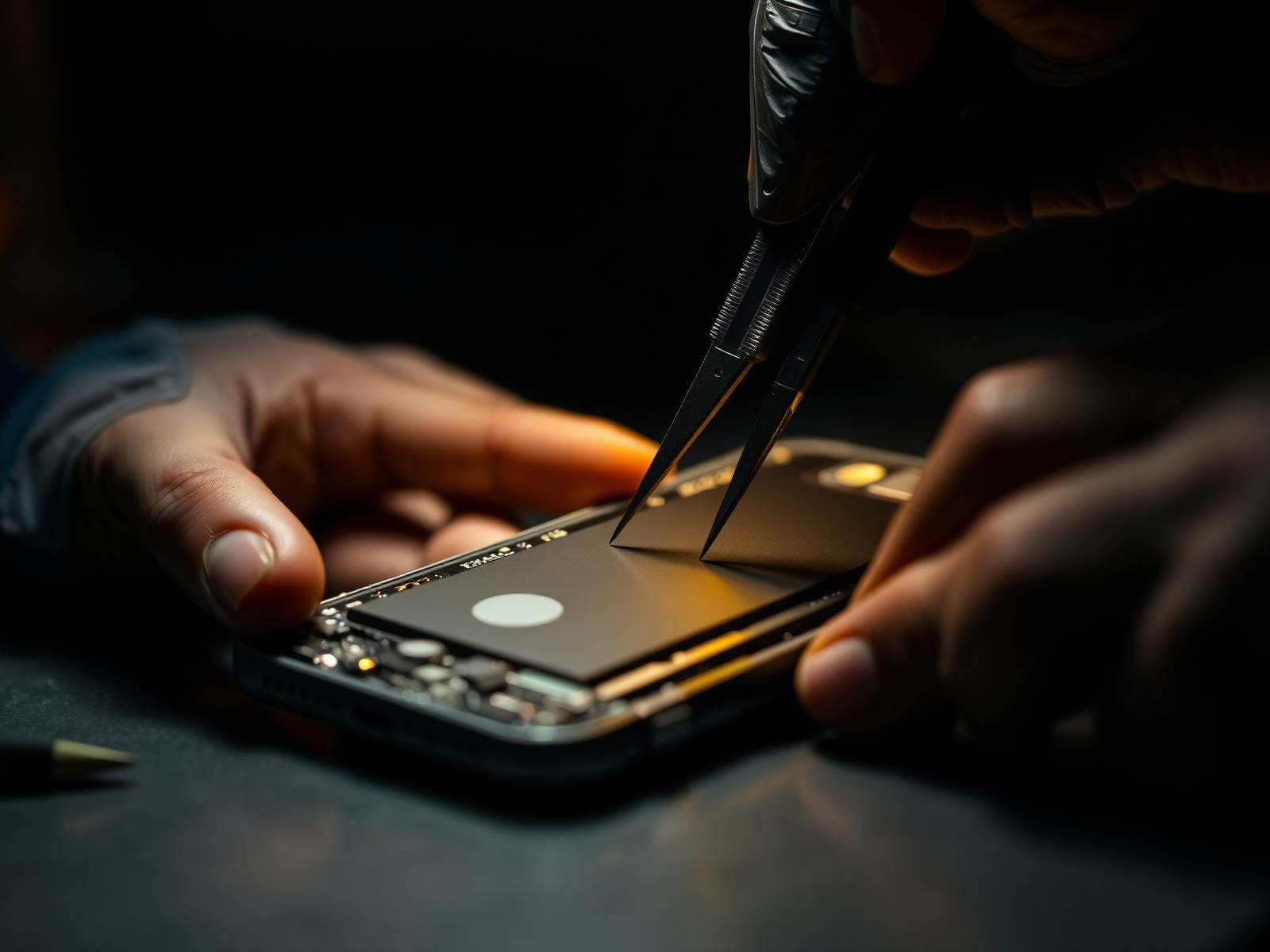 Cell phone repair technicians working at repair table